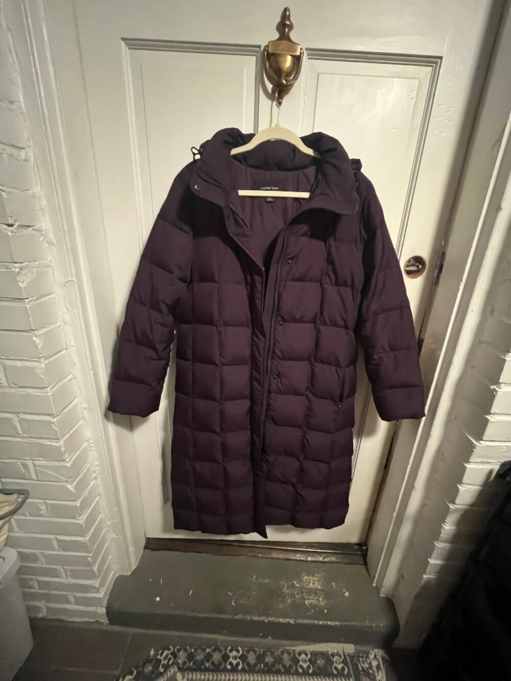 Lands' End Women's Hooded Down Maxi Puffer Coat Plum Purple - Size M (10-12)